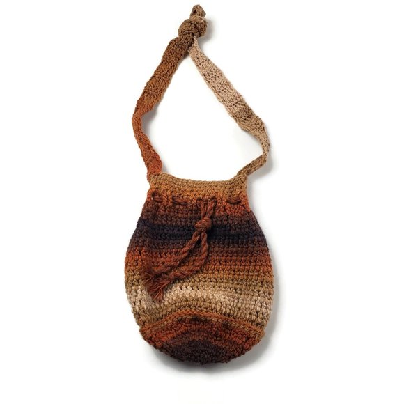 Unbranded Handbags - Womens Hand Crochet Knit Satchel Cinch Bag Purse Tote Multicolor Braided Rope